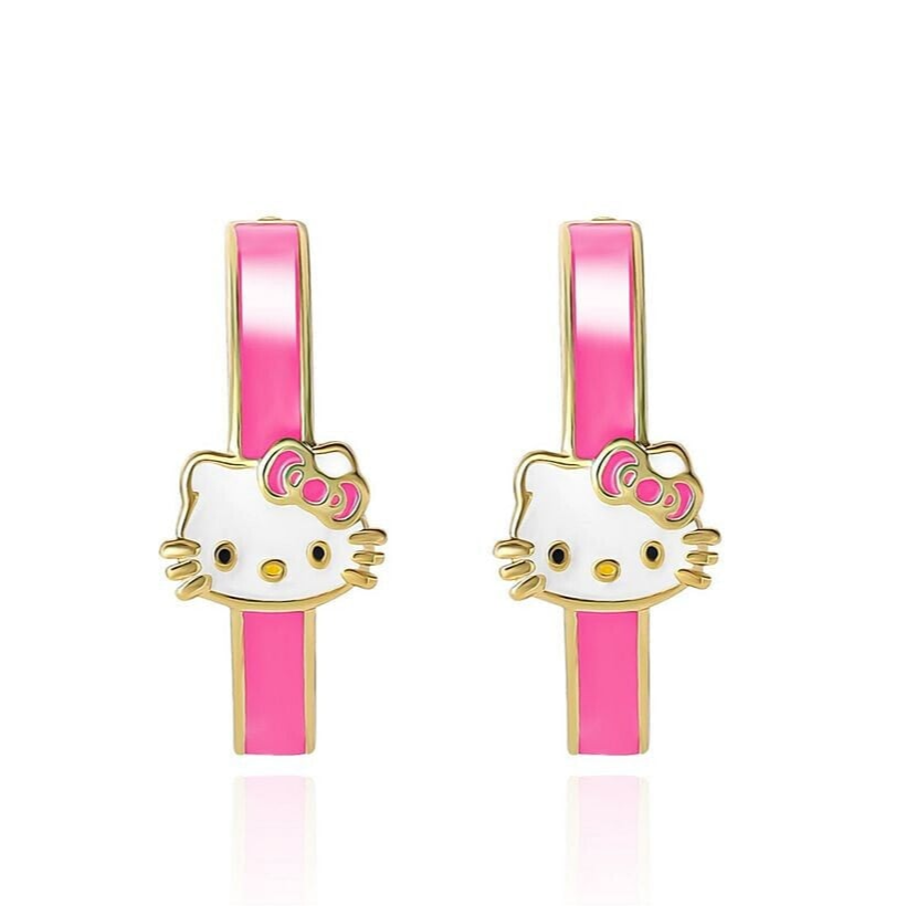 925 Silver Cat Hoop Earrings 18K Gold Plated for Children