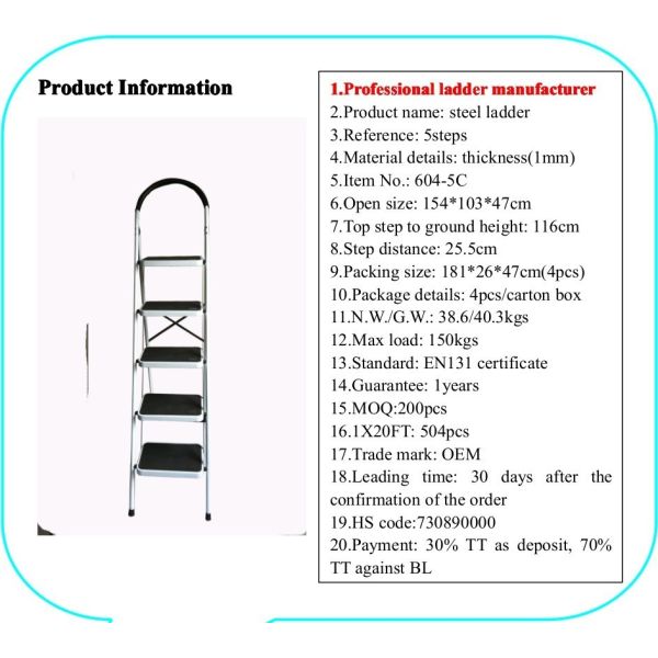 Buy EN131 Anti Slip 1mm Steel Step Ladder at wholesale prices