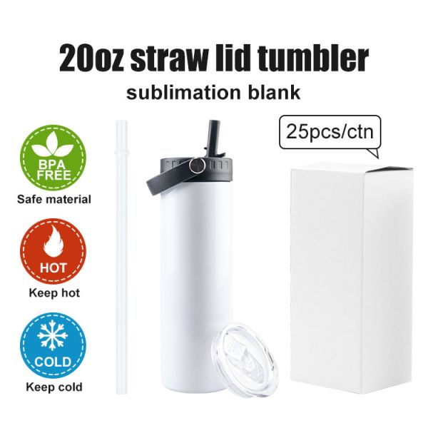 Double Wall 20 Oz stainless steel tumbler with straw Vacuum Insulated