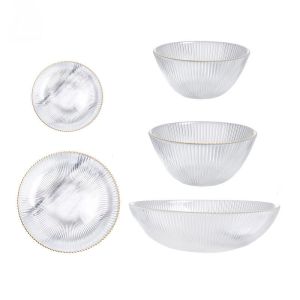 Household Transparent Vertical Stripe Glass Salad Bowls
