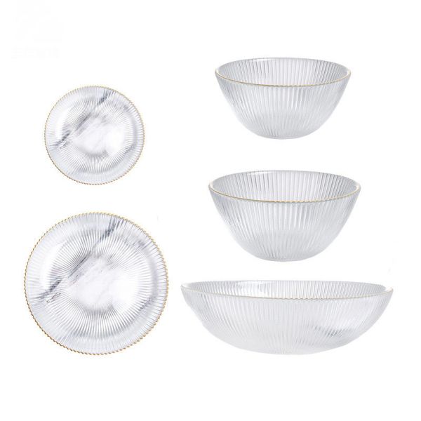 Buy Household Transparent Vertical Stripe Glass Salad Bowls at wholesale prices