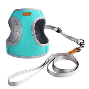 Quality Amazon New Explosion-Proof Flush Teal Dog Harness Dog Pet Traction Rope Solid Color Reflective Vest Cat Chest Strap for sale