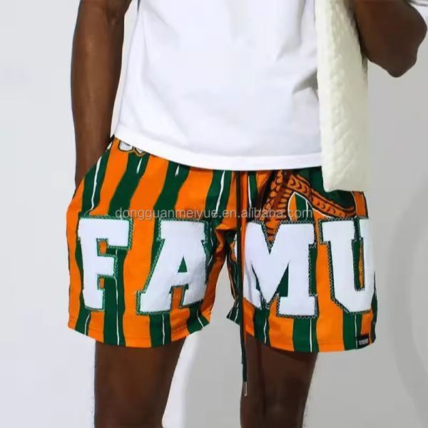 Custom Chenille Jogging Sport Embroidered Logo Wholesales Spandex Workout Shorts Mesh Fitness With Pocket Gym Shorts for Men