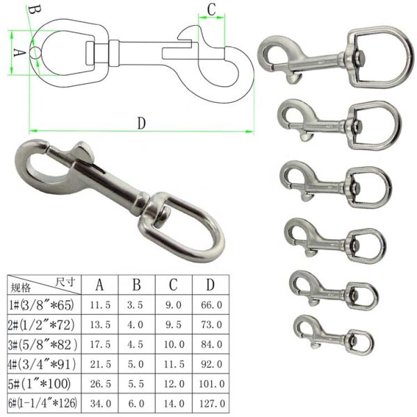 Polished Stainless Steel Boat Chain Swivel Eye Spring Snap Hook 73mm for Heavy Industry