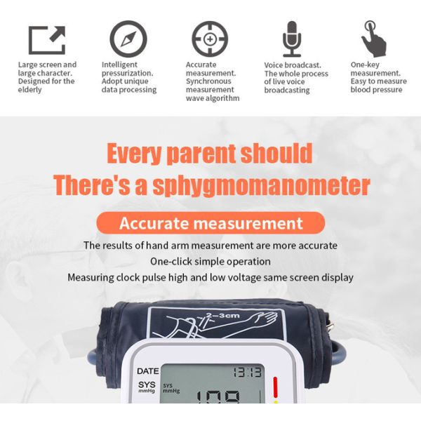 Smart LCD Digital Display Blood Pressure Monitor With Large Volume Voice Reporting