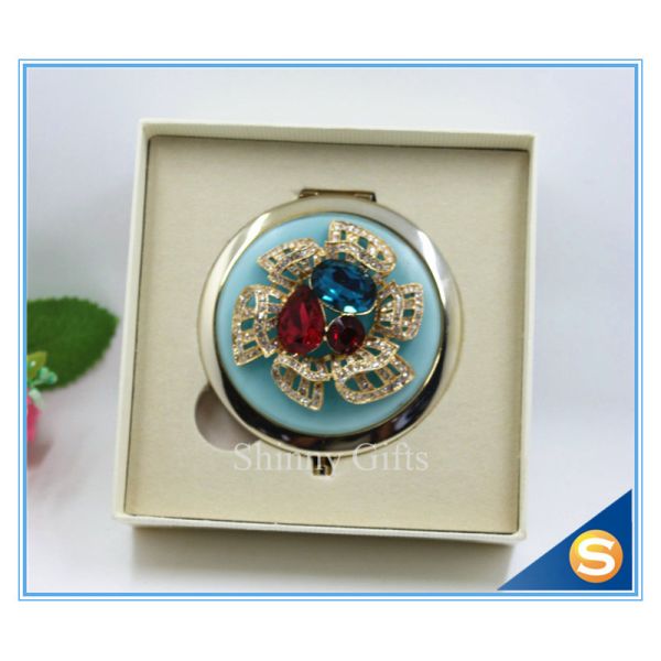 Buy Shinny Gifts Luxury Crystal Cosmetic mirror Round Shape Metal Pocket Mirror at wholesale prices