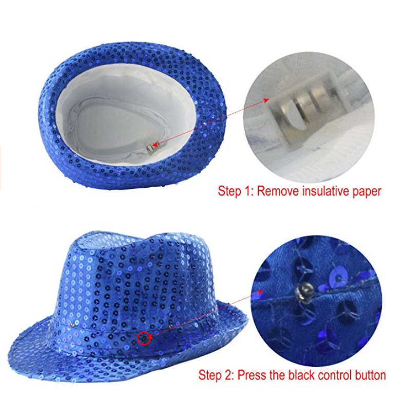 Sequin Fedoras hat, Jazz Cap,performance led hat,USA flag hat,flashy hat,led flashy cap,neon glow hat,neon glow cap