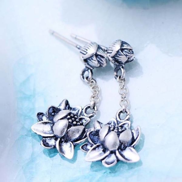 925 Sterling Silver Engraved Designs Flower Pendant Dangle Earrings(XH057340W)