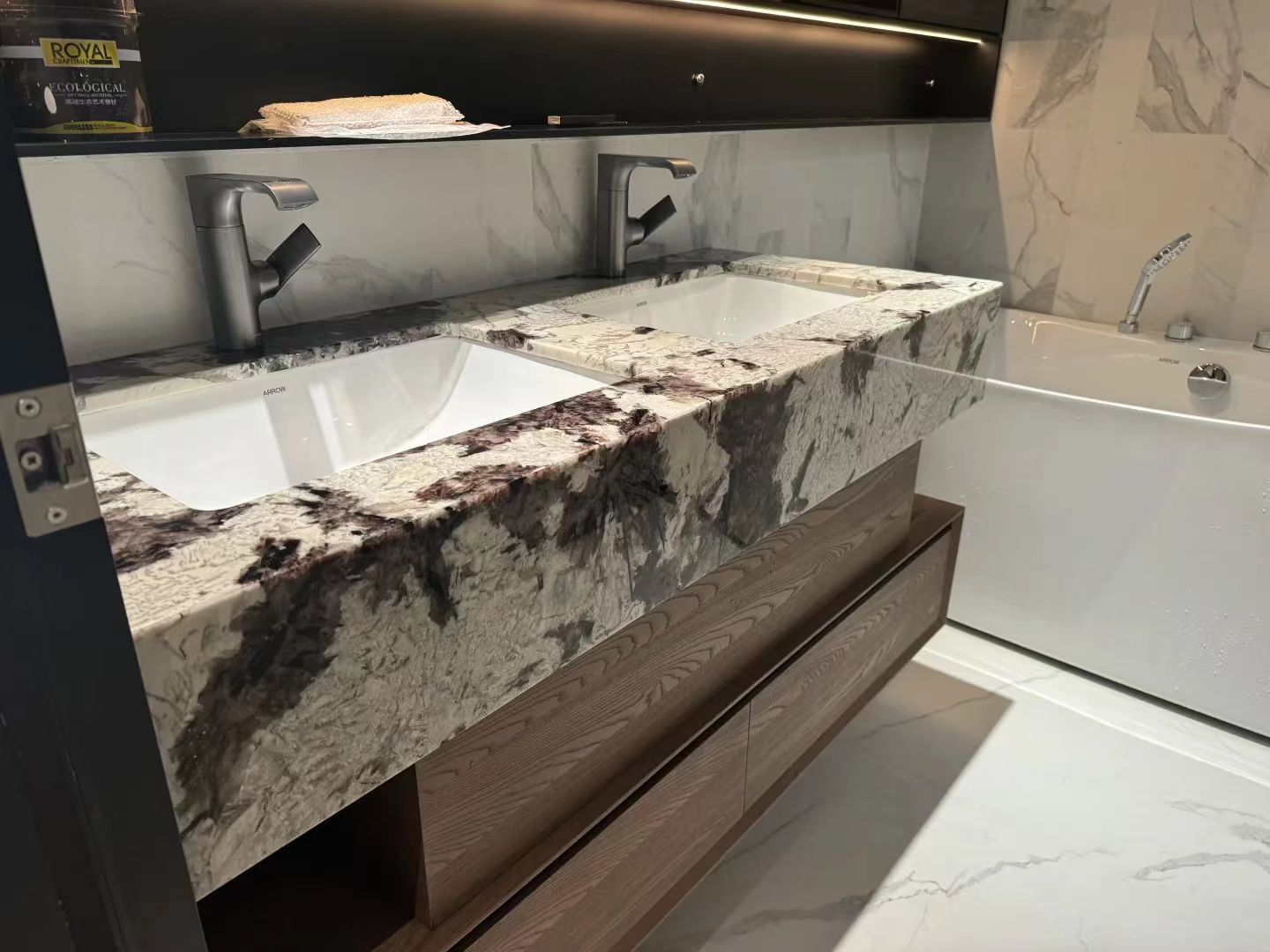 Snowy Mountain Blue Marble Vanity Top - Luxury Bathroom Countertop with Gray