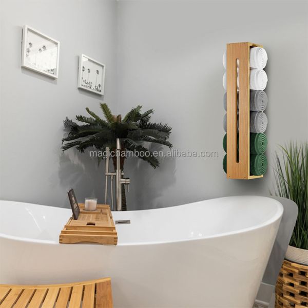 Wooden Bamboo Bathroom Storage Rack Towel Shelf Eco Friendly