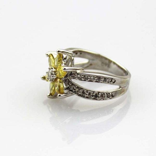 Designer Jewelry Sterling Silver with Yellow Cubic Zircon Flower Gemstone Ring (R0012)