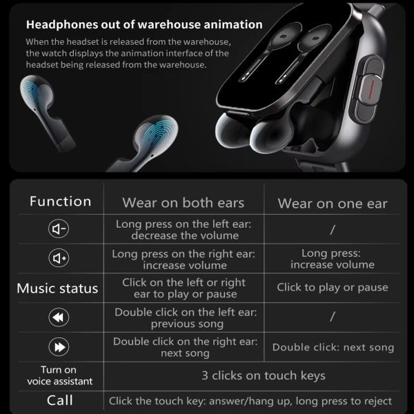 2In1 TWS D8 Outdoor Smart Watch GPS Wireless Headphone 250mAh