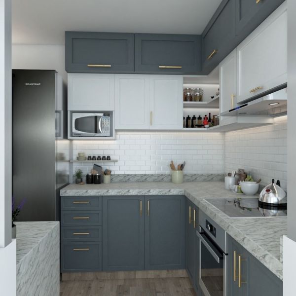 Buy L Shape French Style Kitchen Cabinet E1 Grade With Drawer 18mm at wholesale prices
