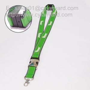 Woven frame polyester lanyards with metal detachable buckle release,