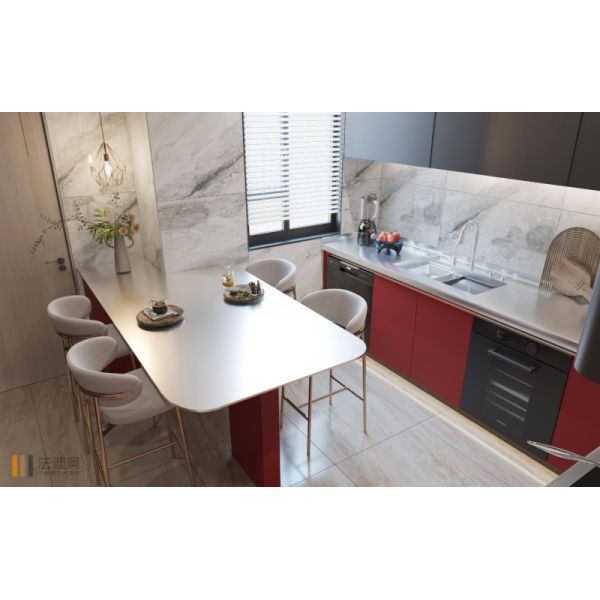 Red & Black Galley Kitchen Cabinet with Extended Countertop