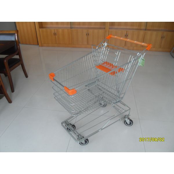 Buy Asian Type 100L Wire Shopping Trolley / Grocery Shopping Cart With Orange Beby Seat at wholesale prices