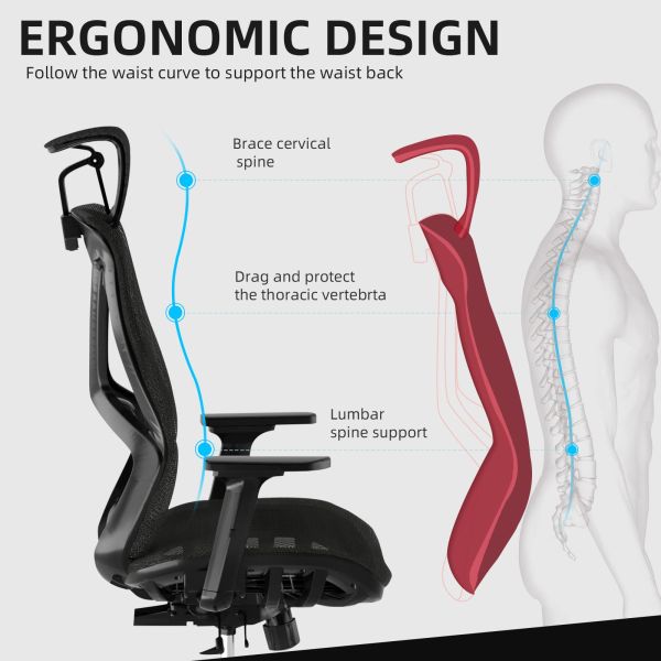 3 Gas Lift Ergonomic High Back Office Chair with Dynamic Seat Design Style Modern