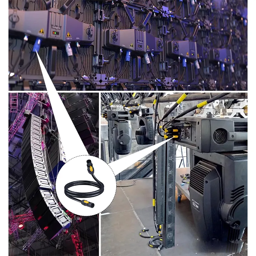 Yellow Locking Power Extension Cord for Stage Lighting 14AWG