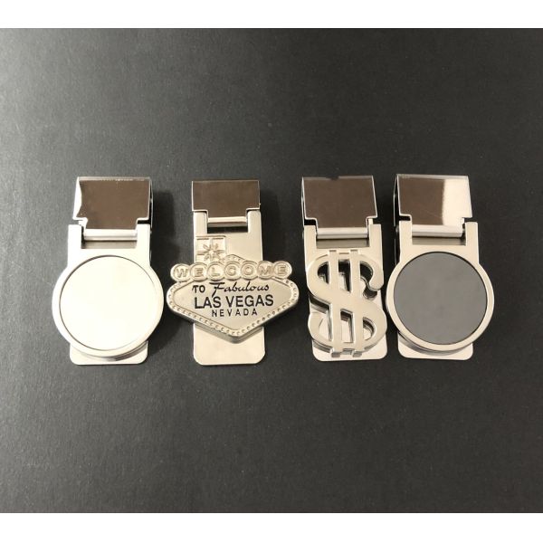 Silver Plated Laser Engraved Money Clip , Zinc Alloy Dollar Card Holder Clip