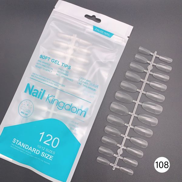 120PCS Long Coffin Square Clear Gel Half Full Cover Nail Tips Acrylic Half Matte Soft Gel Nail Tips for Extension