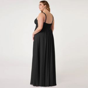 Wonderful Spaghetti Straps Black Chiffon Bridesmaid Dress Sleeveless V-Neck