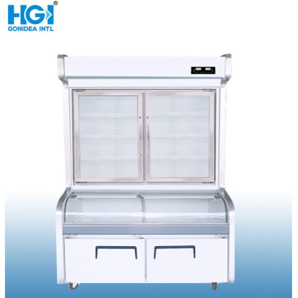 Double Door Commercial Refrigerator Vertical Beverage Hotpot Showcase Hcd-1200s