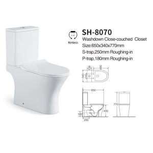 Modern Ceramic Sanitary Ware Round Rimless Tornado Bathroom Two Piece Toilet