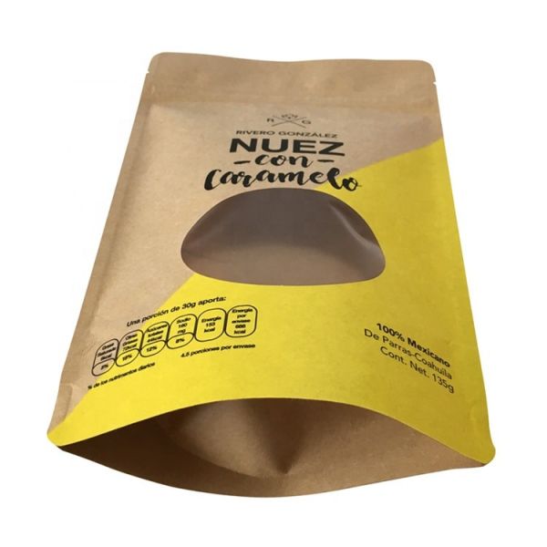 stand up pouch bag with clear window paper bag for coffee bean