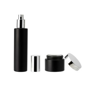 Round Matte Frosted 50ml Black Glass Cosmetic Bottles
