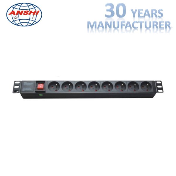 Buy France Type Rack Mount Patch Panel PDU Sockets 8 Ways With Master Switch at wholesale prices