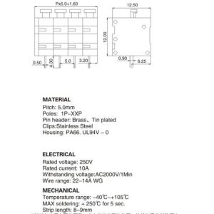 WT211V-5.0 pcb spring terminal block ，spacing 5.0 ，factory direct sales