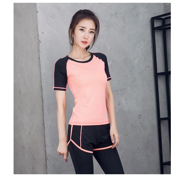 CPG Global 2017 Spring Summer Quick Dry 3 Pieces Set Stretched Bra Short Sleeves Sports Shirt with Yoga Pant T1028