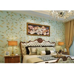 China Green Leaf Pattern Modern Removable Wallpaper Moisture Proof on sale