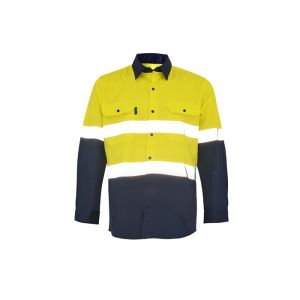 100% Cotton Two Tone Safety Work Clothes With 5CM Reflective Tape Chest Pockets