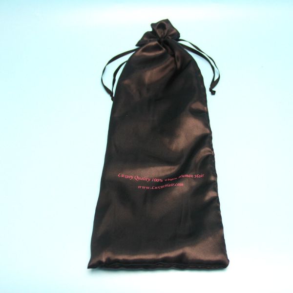 Luxurious Silk / Satin Drawstring Bag For Hair Extensions Packaging Black Color
