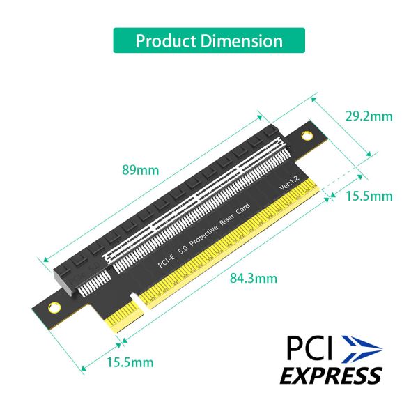 PCI-E Express 5.0 16X Male To Female Extender Riser Card Adapter Pcie 5.0 16x 180 Degree Height Increasing Card