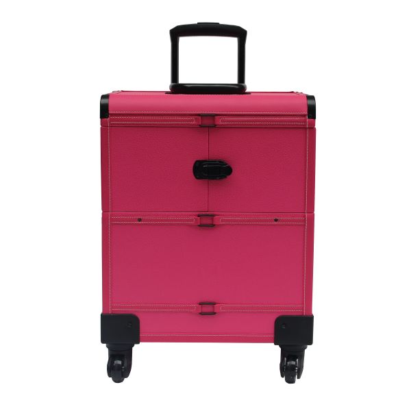 Buy Pink Leather Makeup Trolley Case With Wheels at wholesale prices