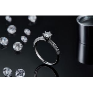 White Moissanite And Sapphire Platineve Diamonds Jewelry Engagement Women Ring