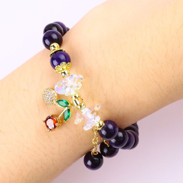 Sparkling Cherry Purple 8mm Tiger Eye Bead Bracelet For Daily Wear
