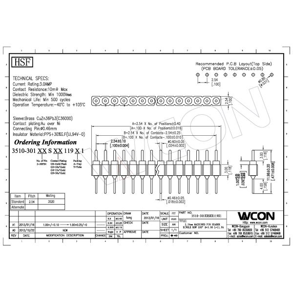 Single Row 2.54 mm Straight Round Pin Header H=3.0 Black ROHS