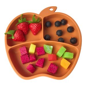 Apple Shape Silicone Baby Tray Custom Suction Feeding Plate Set