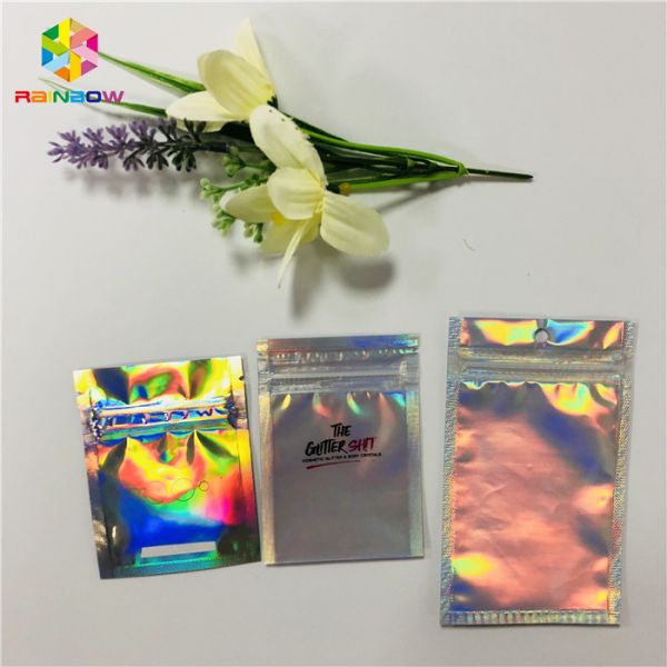 Custom Cosmetic Packaging Bag Plastic Hologram Mylar Zipper With Clear Window