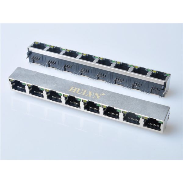 HULYN Very low profile, Shielded RJ45 Modular Jack, Through Hole Type, 1x8,with LEDs，
