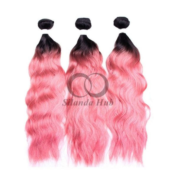 #T1B/Pink Natural Wave Remy Human Hair Bundles Sew In Weave Bundles Brazilian Bundle Deals