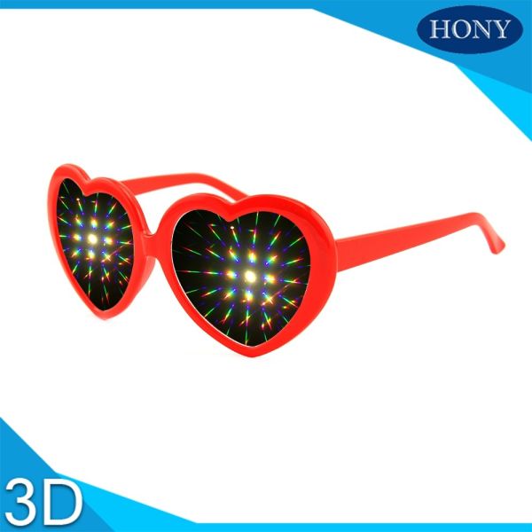 Colorful Frame 3D Fireworks Glasses , Plastic Red Diffraction Glasses