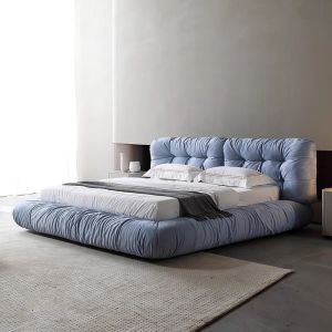 Italian Style Floating Home Bedroom Modern Fabric Bed 1.8m Queen Bed Customizabl