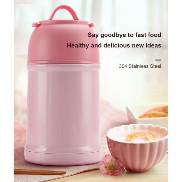 700ml Metal Custom Stainless Steel Vacuum Food Container With Foldable Ss Spoon