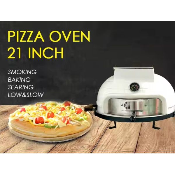 KIMSTONE 21 Inch Tabletop Pizza Oven Large Brick Pizza Stove White Portable Ceramic Grill