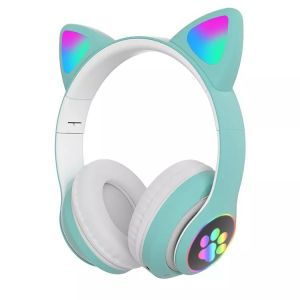 Black Bluetooth Cat Headphones , Foldable Wireless Bluetooth Headphones
