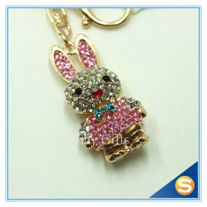 Trendy Rhinestone Cute Rabbit Shape Crystal Gold Plated Key Chain For Handbag